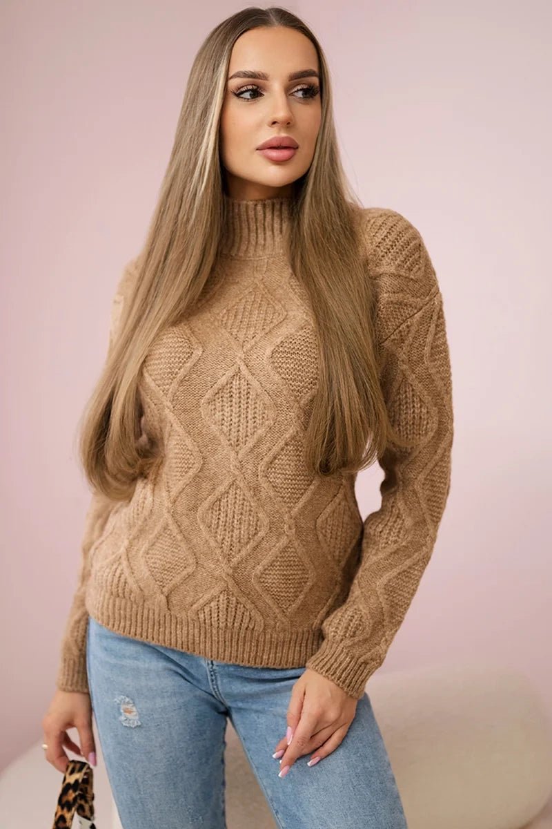 Sweater with decorative weave 24 - 10 / – Camel цвет / color | Lexline Fashion