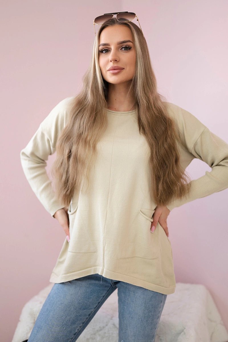 Sweater with front pockets 24 - 32 / – Beige цвет / color | Lexline Fashion