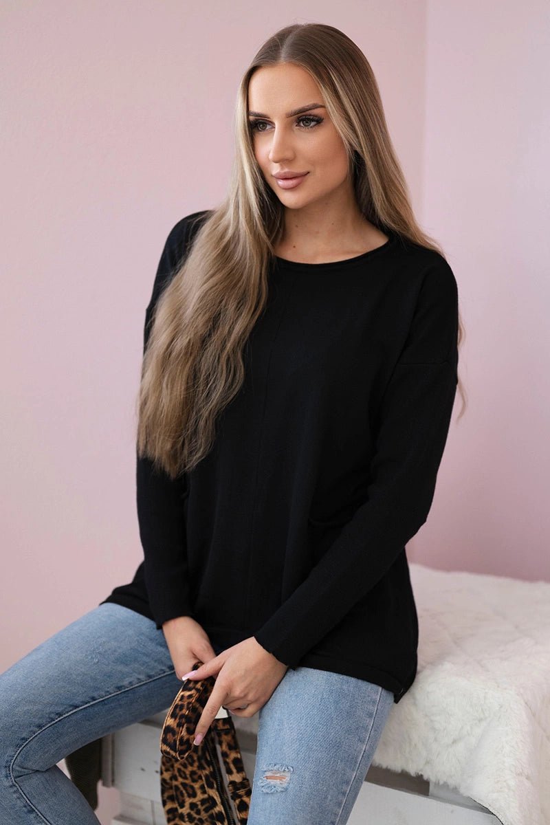 Sweater with front pockets 24 - 32 / – Black цвет / color | Lexline Fashion