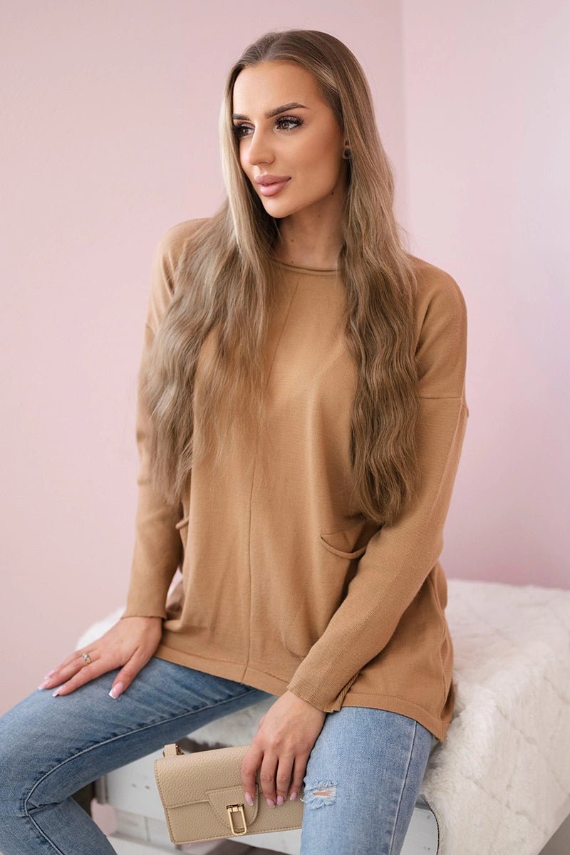 Sweater with front pockets 24 - 32 / – Camel цвет / color | Lexline Fashion