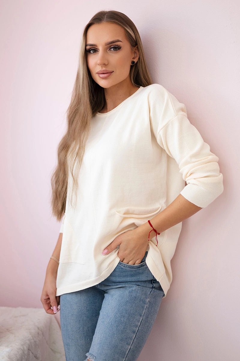 Sweater with front pockets 24 - 32 / – Ecru цвет / color | Lexline Fashion