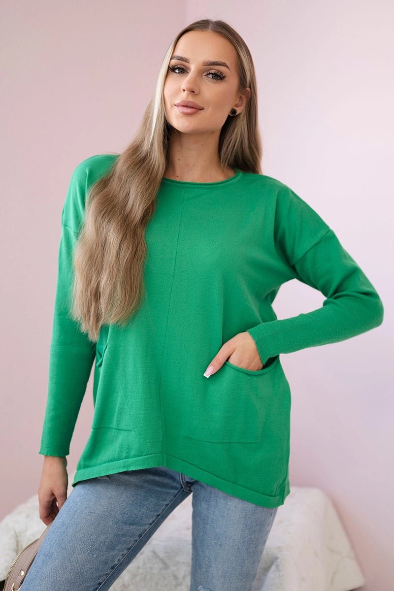 Sweater with front pockets 24 - 32 / – Light || Green цвет / color | Lexline Fashion
