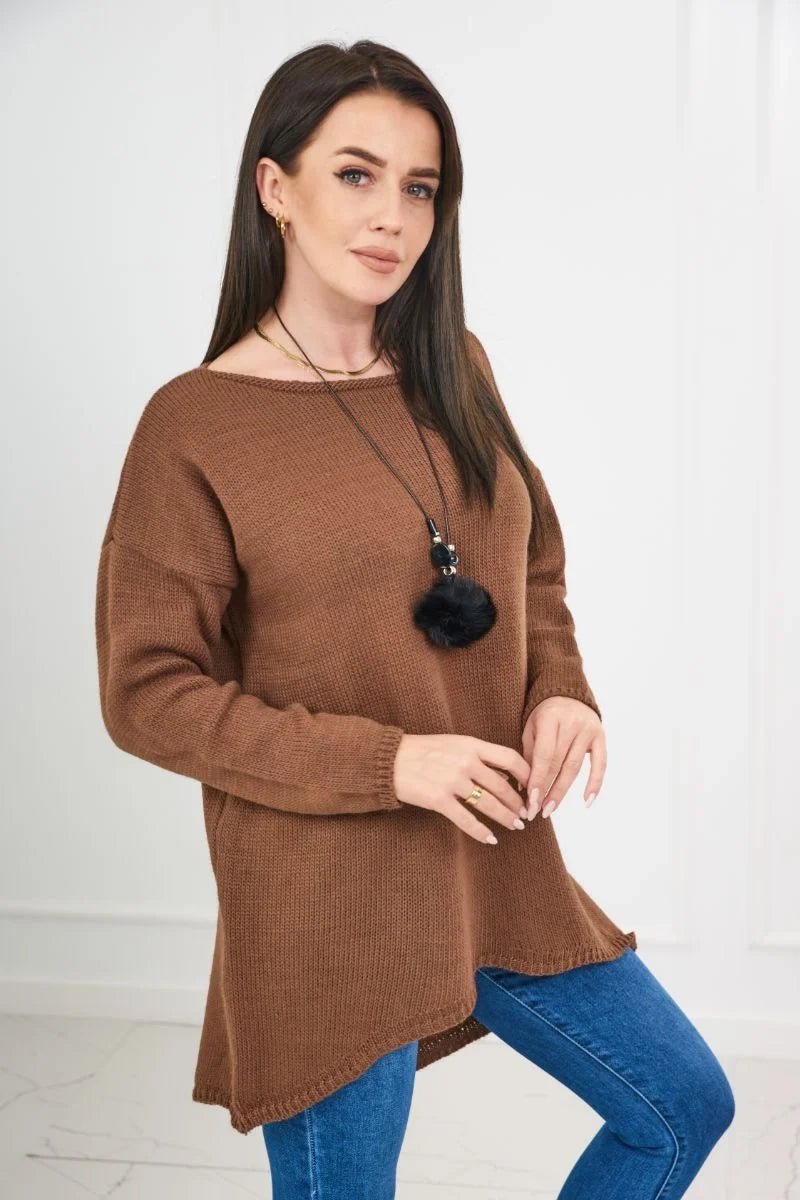 Sweater with necklace IT - 6 / – Brown цвет / color | Lexline Fashion