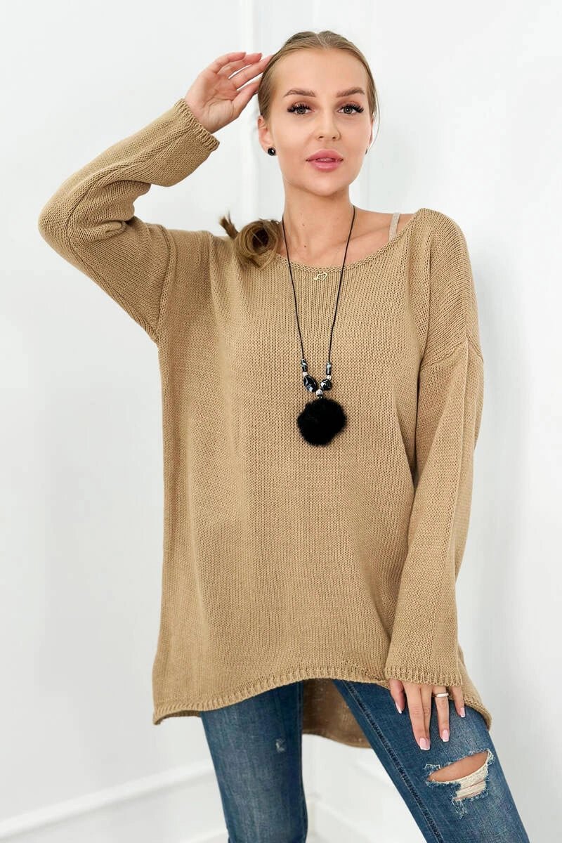 Sweater with necklace IT - 6 / – Camel цвет / color | Lexline Fashion