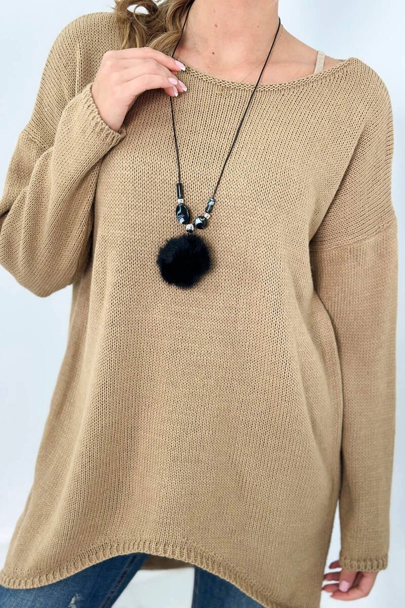 Sweater with necklace IT - 6 / – Camel цвет / color | Lexline Fashion