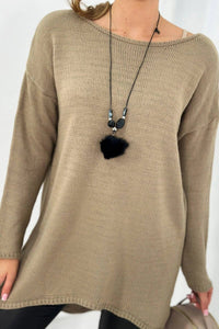 Sweater with necklace IT - 6 / – Dark || beige цвет / color | Lexline Fashion