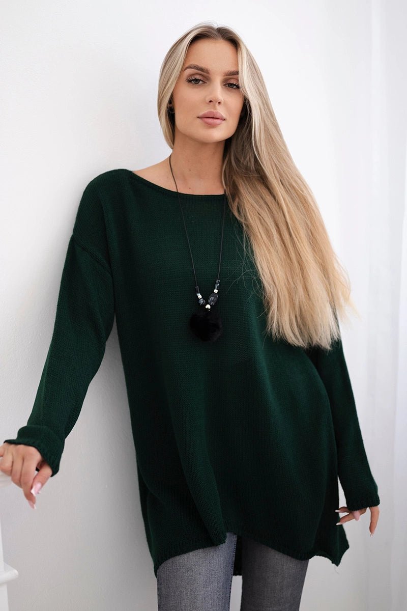 Sweater with necklace IT - 6 / – Dark || green цвет / color | Lexline Fashion