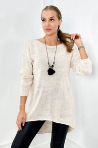 Sweater with necklace IT - 6 / – Light || Beige цвет / color | Lexline Fashion