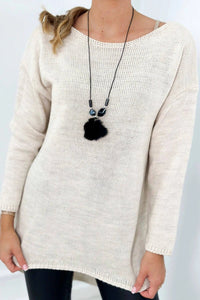 Sweater with necklace IT - 6 / – Light || Beige цвет / color | Lexline Fashion