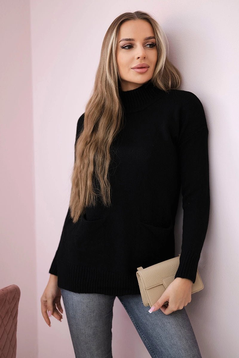 Sweater with stand - up collar 2019 - 52 / – Black цвет / color | Lexline Fashion