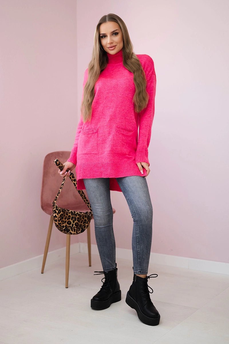 Sweater with stand - up collar 2019 - 52 / – Pink цвет / color | Lexline Fashion