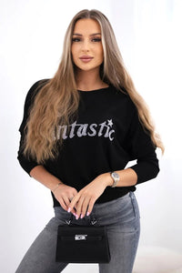 Sweater with the inscription Fantastic ART19792 / – Black цвет / color | Lexline Fashion