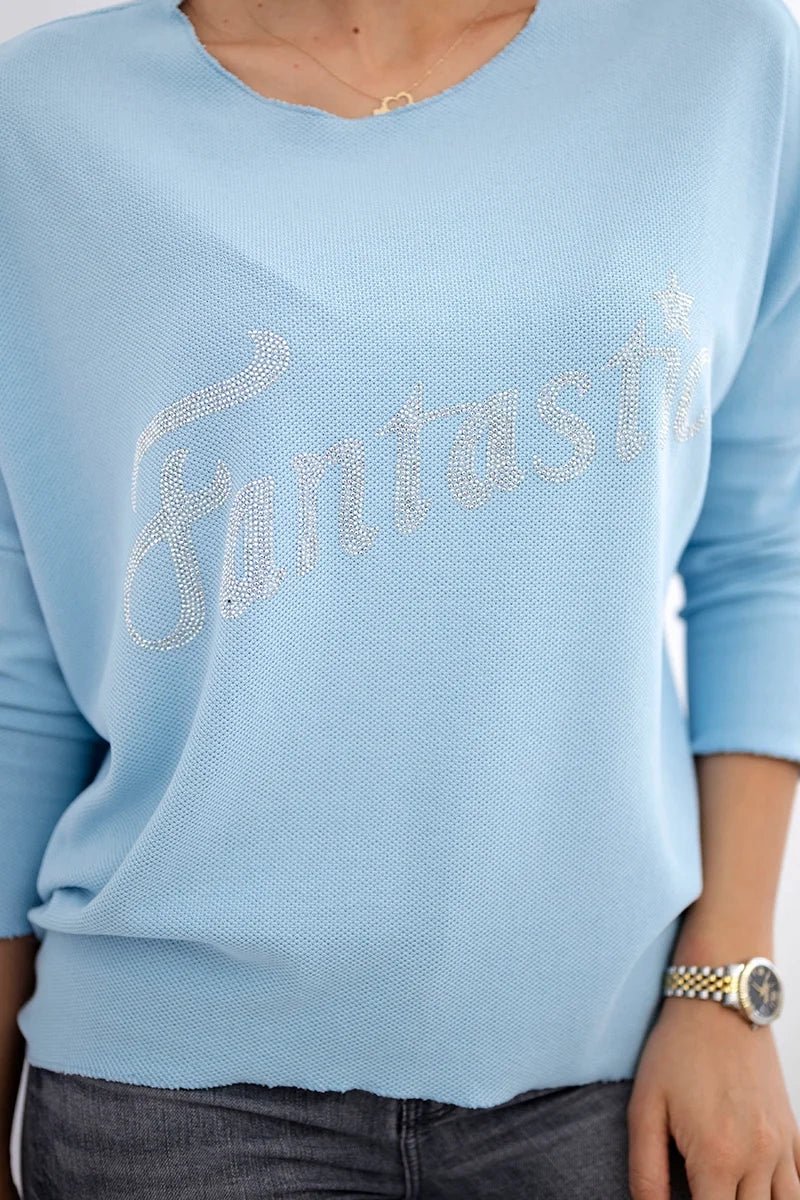Sweater with the inscription Fantastic ART19792 / – Blue цвет / color | Lexline Fashion