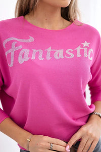 Sweater with the inscription Fantastic ART19792 / – Pink цвет / color | Lexline Fashion