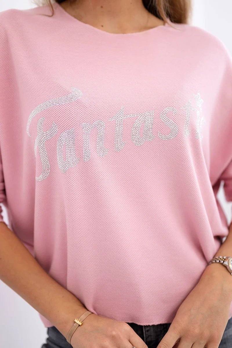 Sweater with the inscription Fantastic ART19792 / – Powder цвет / color | Lexline Fashion