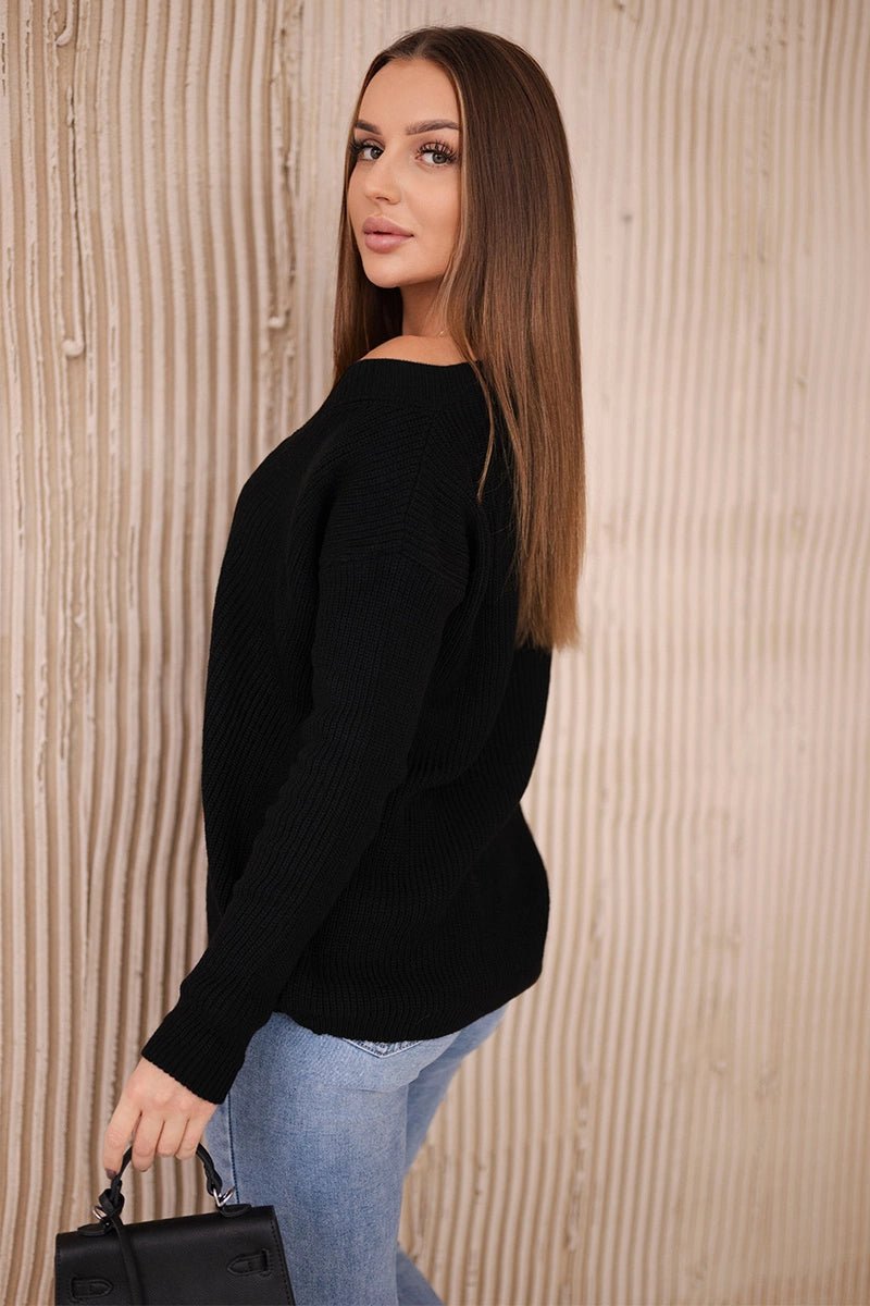 Sweater with V neckline 2019 - 11 / – Black цвет / color | Lexline Fashion