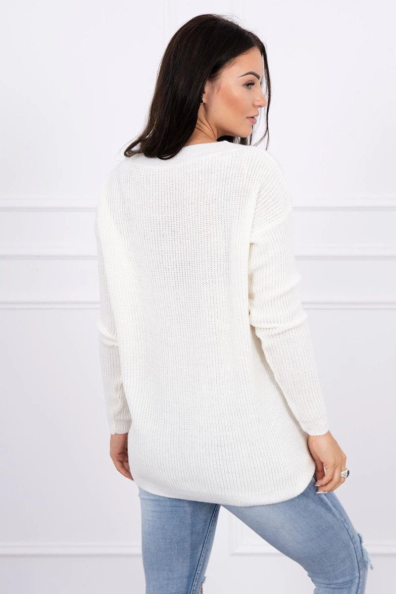 Sweater with V neckline 2019 - 11 / – Ecru цвет / color | Lexline Fashion