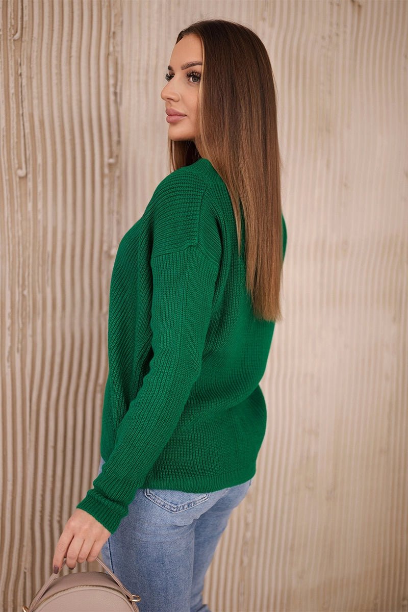 Sweater with V neckline 2019 - 11 / – Green цвет / color | Lexline Fashion