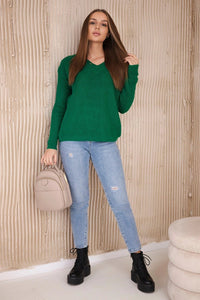 Sweater with V neckline 2019 - 11 / – Green цвет / color | Lexline Fashion