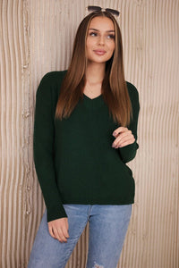 Sweater with V neckline 2019 - 11 / – Green || Dark цвет / color | Lexline Fashion