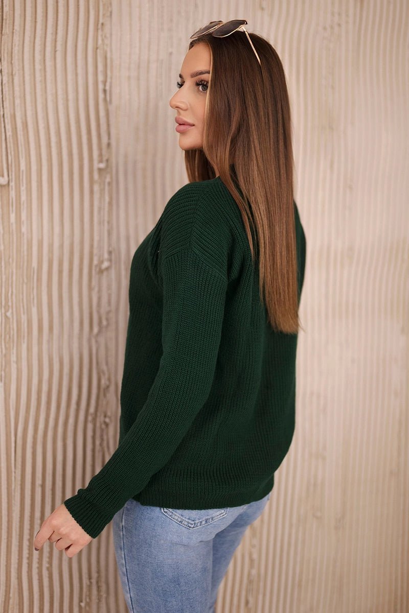 Sweater with V neckline 2019 - 11 / – Green || Dark цвет / color | Lexline Fashion
