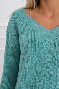 Sweater with V neckline 2019 - 11 / – Green || Light цвет / color | Lexline Fashion