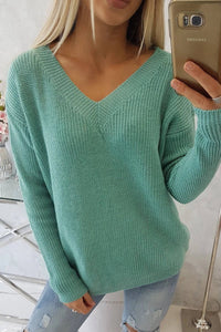 Sweater with V neckline 2019 - 11 / – Green || Light цвет / color | Lexline Fashion