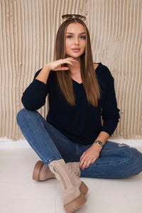 Sweater with V neckline 2019 - 11 / – Navy blue цвет / color | Lexline Fashion
