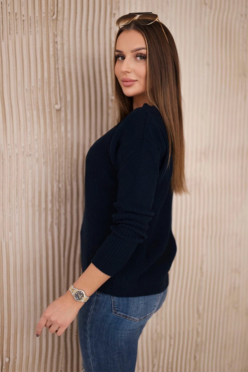 Sweater with V neckline 2019 - 11 / – Navy blue цвет / color | Lexline Fashion