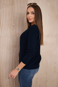 Sweater with V neckline 2019 - 11 / – Navy blue цвет / color | Lexline Fashion