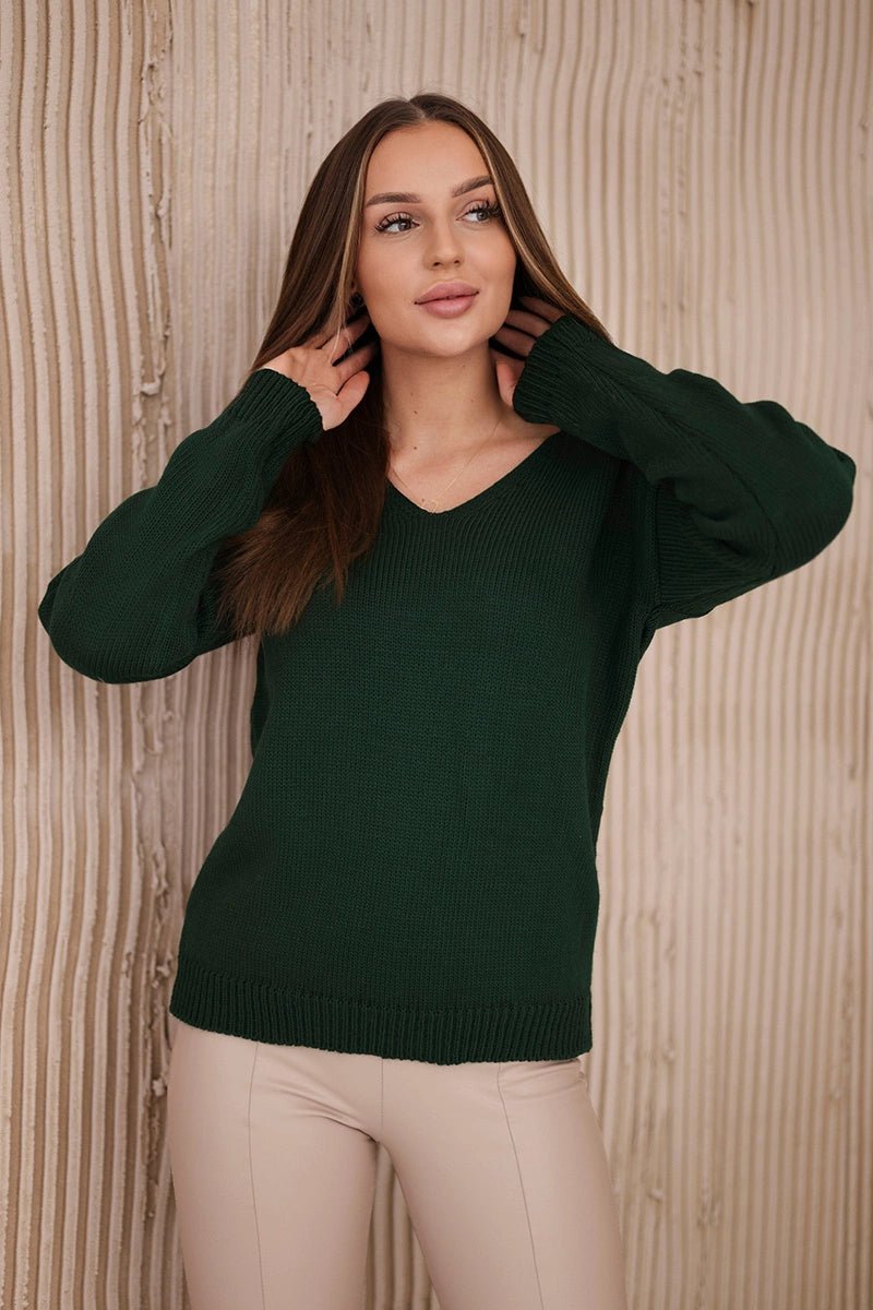 Sweater with V neckline 2020 - 15 / – Dark || green цвет / color | Lexline Fashion