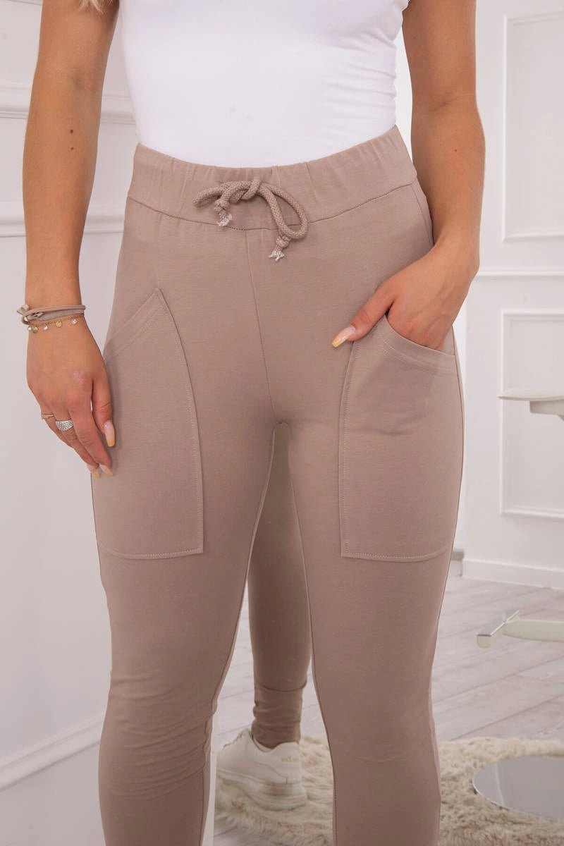 Sweatpants tied at the waist 9393 / – Beige цвет / color | Lexline Fashion