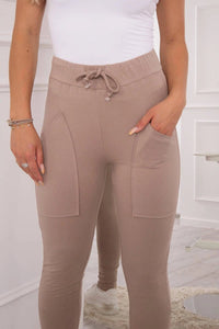Sweatpants tied at the waist 9393 / – Beige цвет / color | Lexline Fashion