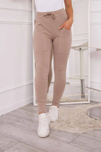 Sweatpants tied at the waist 9393 / – Beige цвет / color | Lexline Fashion