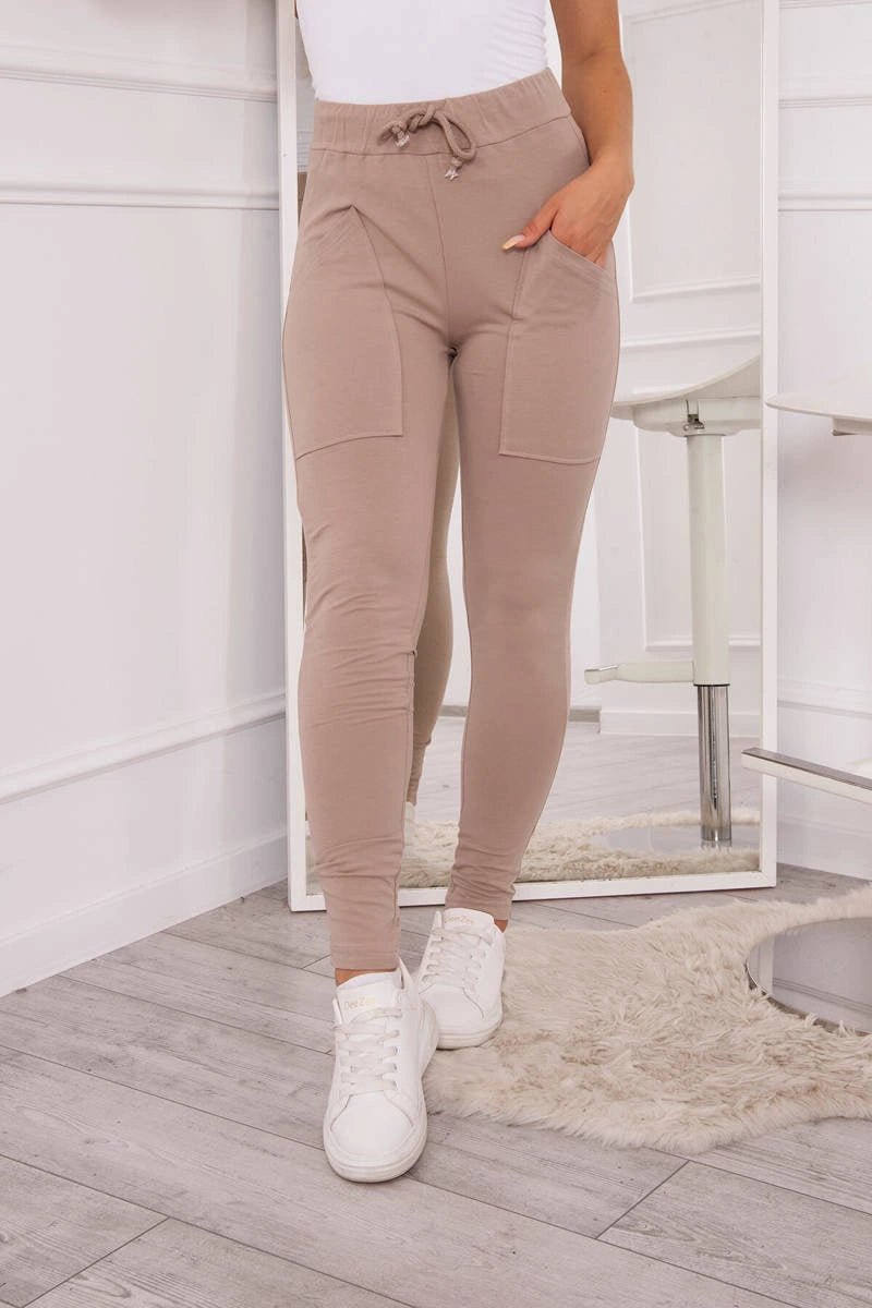 Sweatpants tied at the waist 9393 / – Beige цвет / color | Lexline Fashion