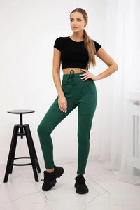 Sweatpants tied at the waist 9393 / – Dark || green цвет / color | Lexline Fashion
