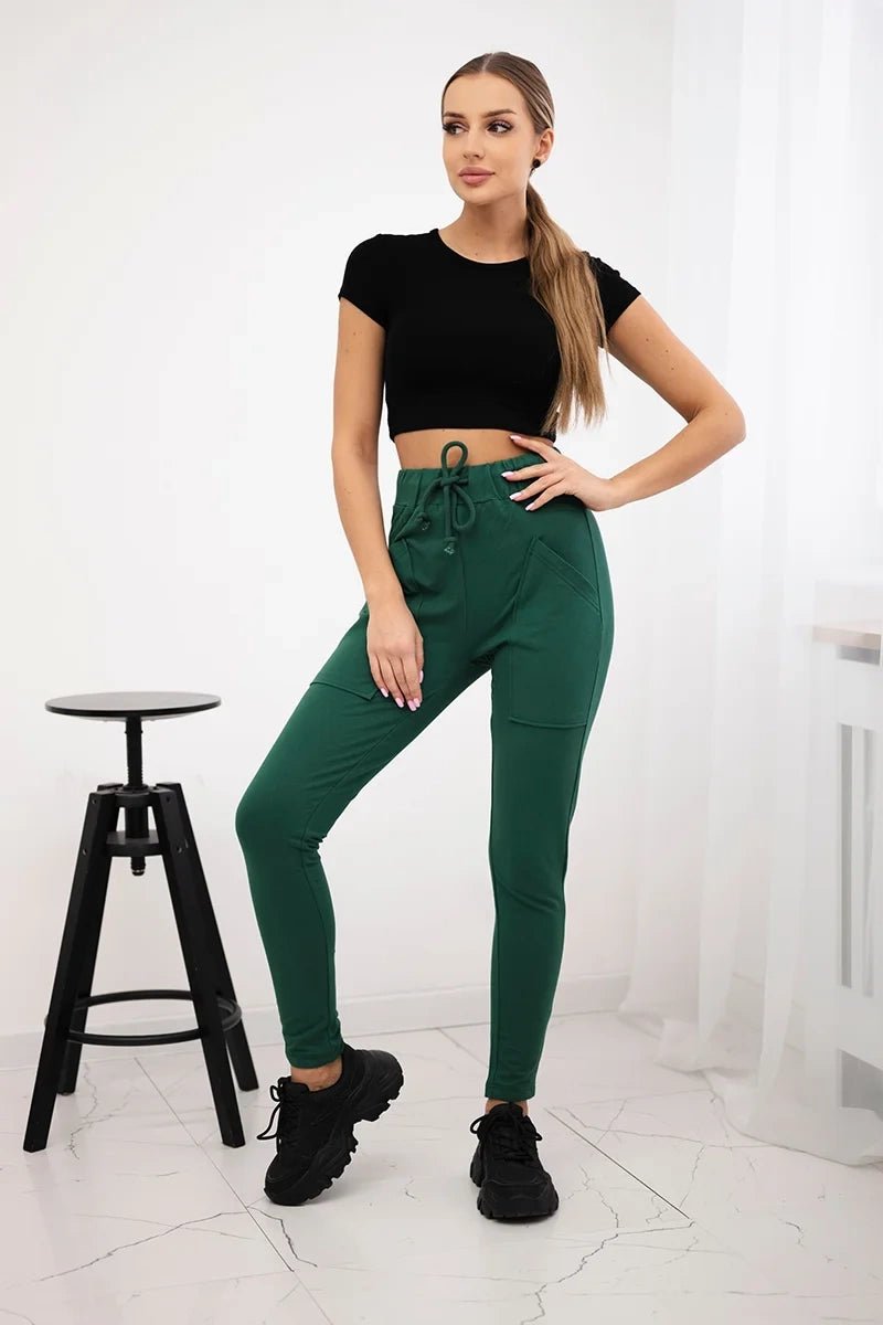 Sweatpants tied at the waist 9393 / – Dark || green цвет / color | Lexline Fashion