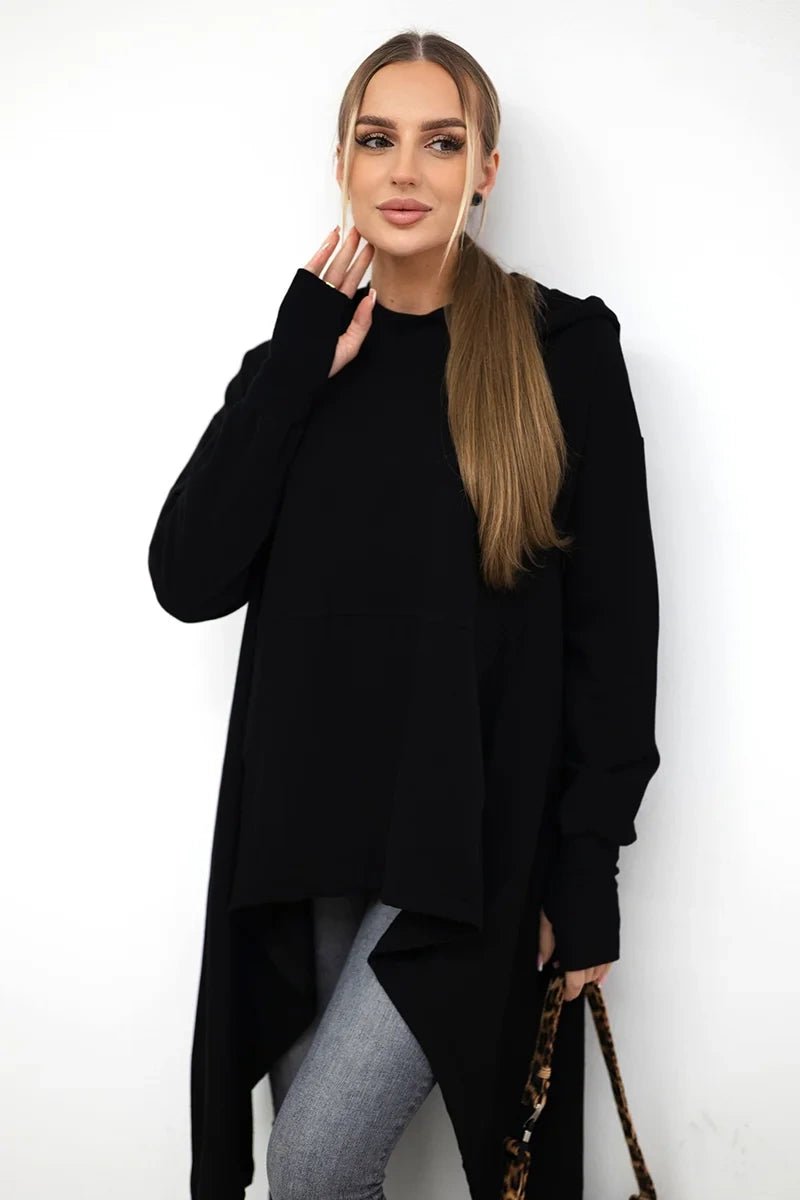 Sweatshirt flared at the bottom 9385 / – Black цвет / color | Lexline Fashion