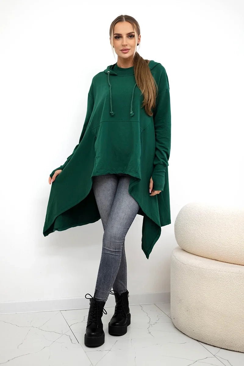Sweatshirt flared at the bottom 9385 / – Dark || green цвет / color | Lexline Fashion