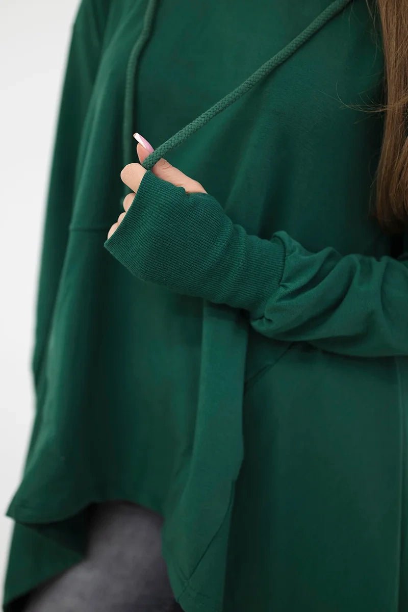 Sweatshirt flared at the bottom 9385 / – Dark || green цвет / color | Lexline Fashion