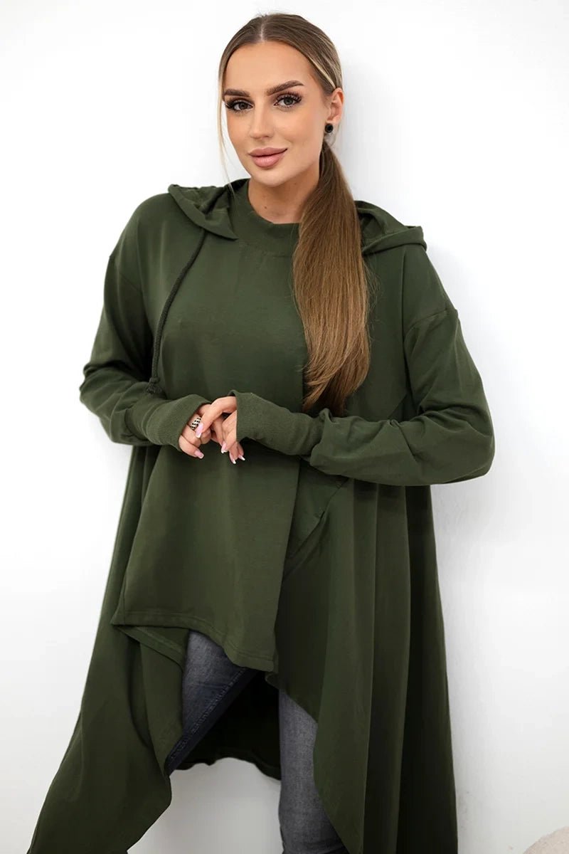 Sweatshirt flared at the bottom 9385 / – Khaki цвет / color | Lexline Fashion