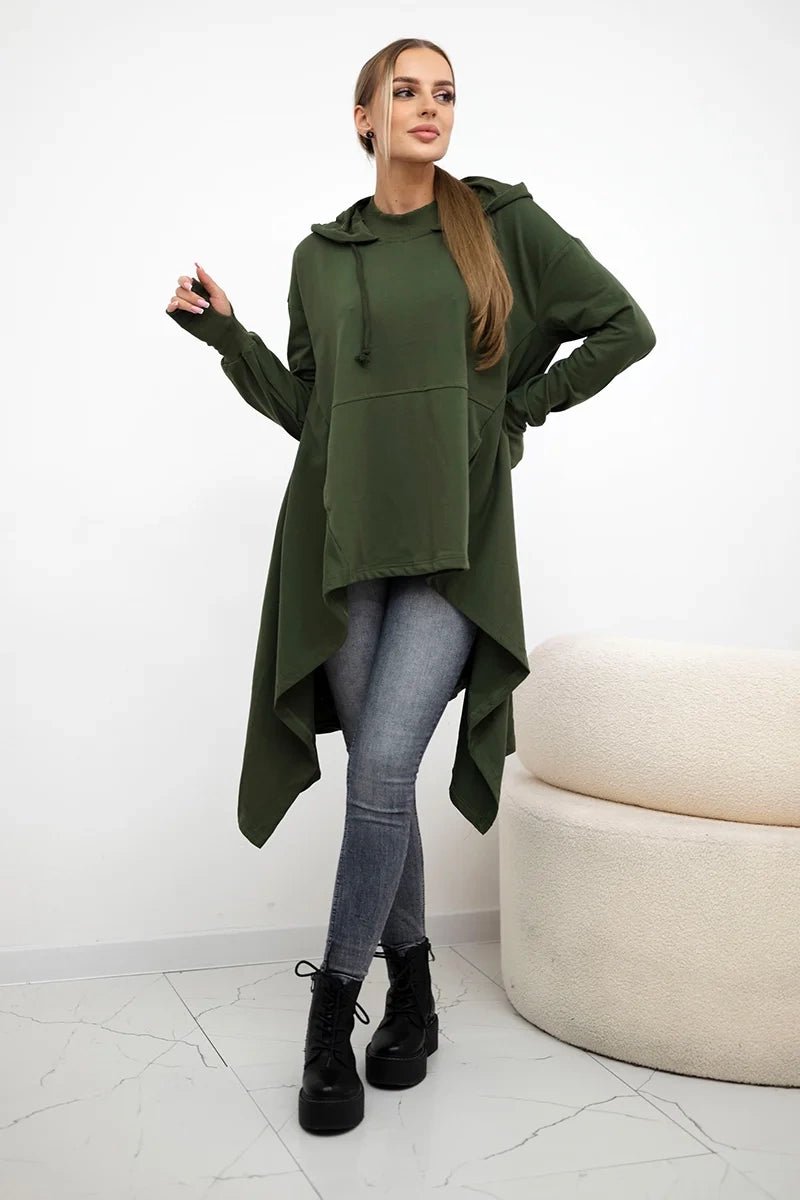 Sweatshirt flared at the bottom 9385 / – Khaki цвет / color | Lexline Fashion
