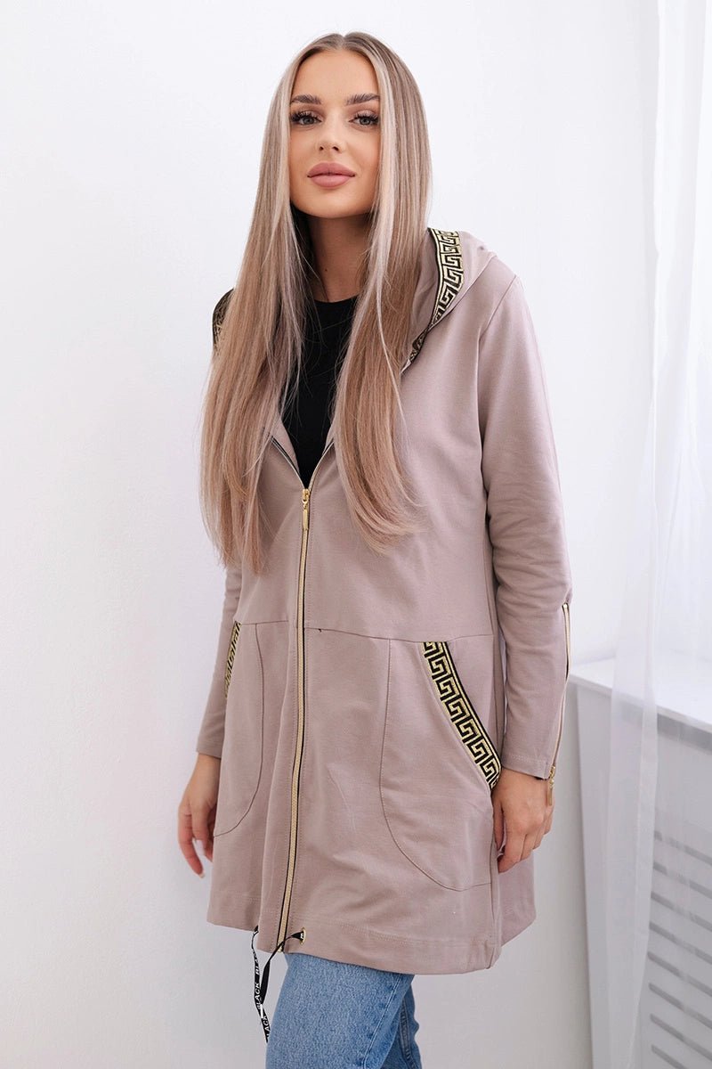 Sweatshirt with a decorative tape 9320 / – Dark || beige цвет / color | Lexline Fashion