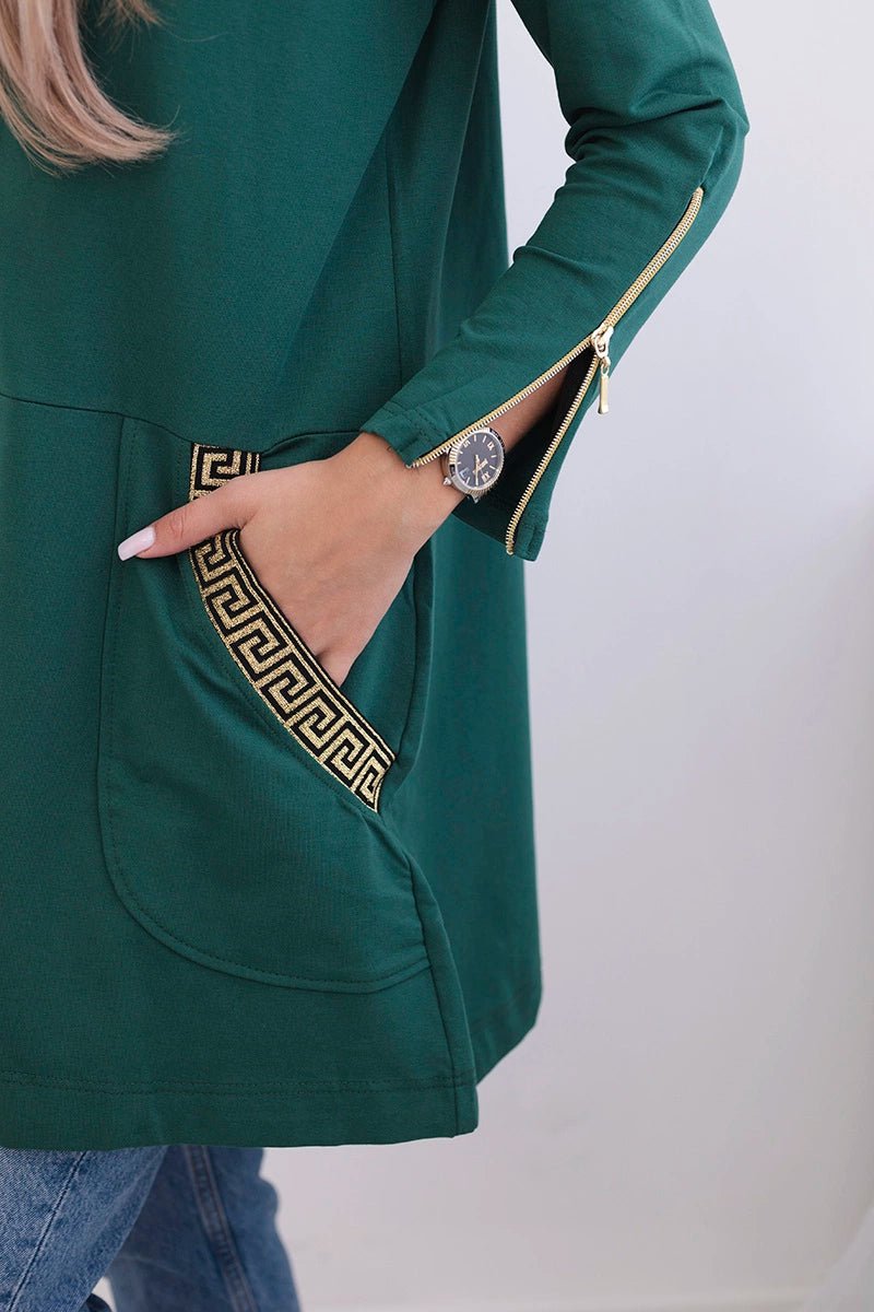 Sweatshirt with a decorative tape 9320 / – Green || Dark цвет / color | Lexline Fashion