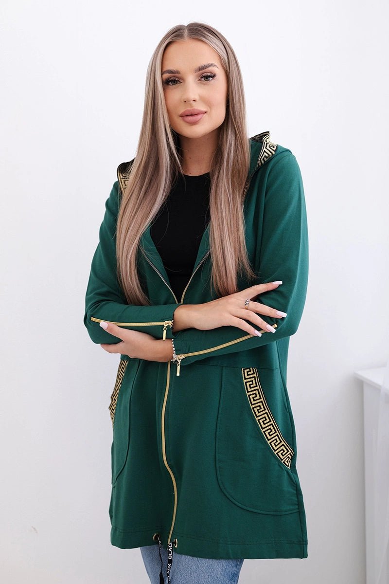 Sweatshirt with a decorative tape 9320 / – Green || Dark цвет / color | Lexline Fashion