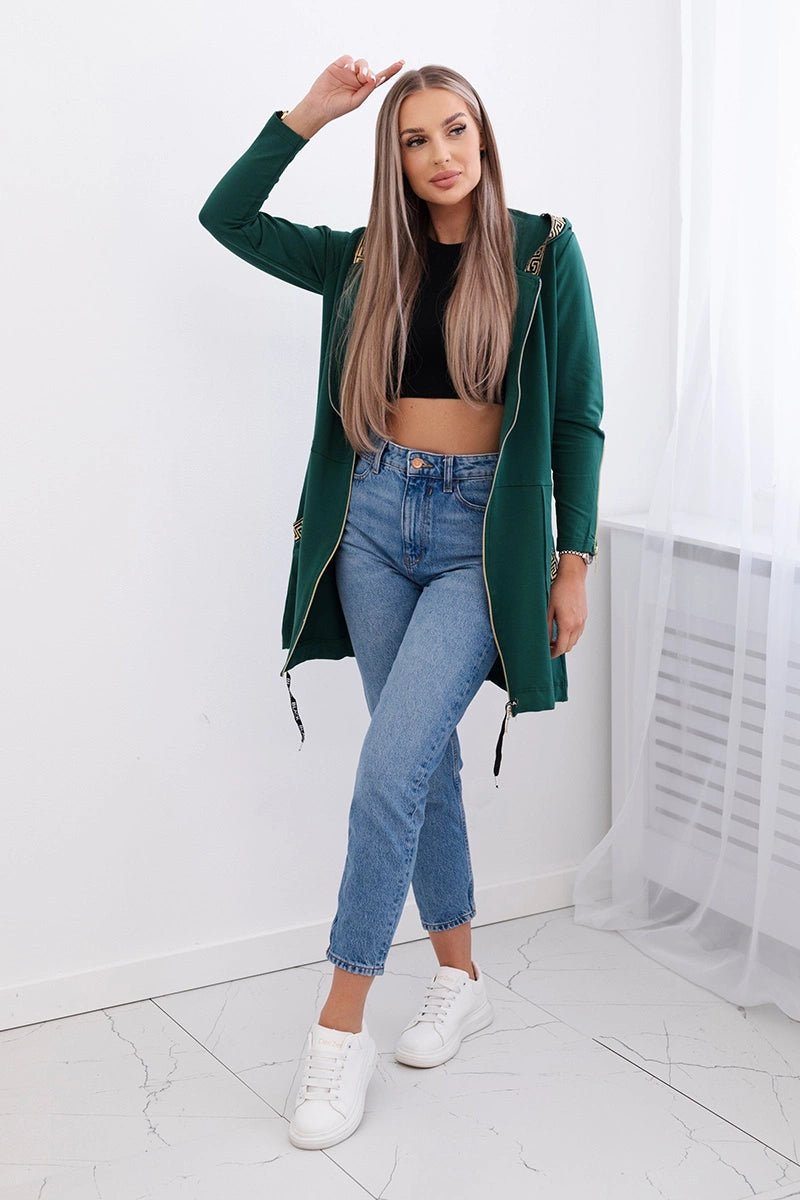 Sweatshirt with a decorative tape 9320 / – Green || Dark цвет / color | Lexline Fashion