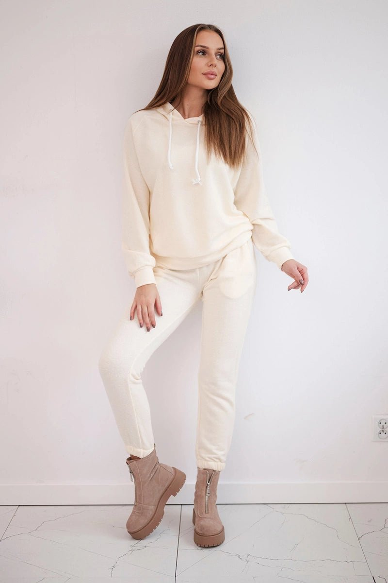 Sweatshirt with a hood + pants 9361 / – Ecru цвет / color | Lexline Fashion