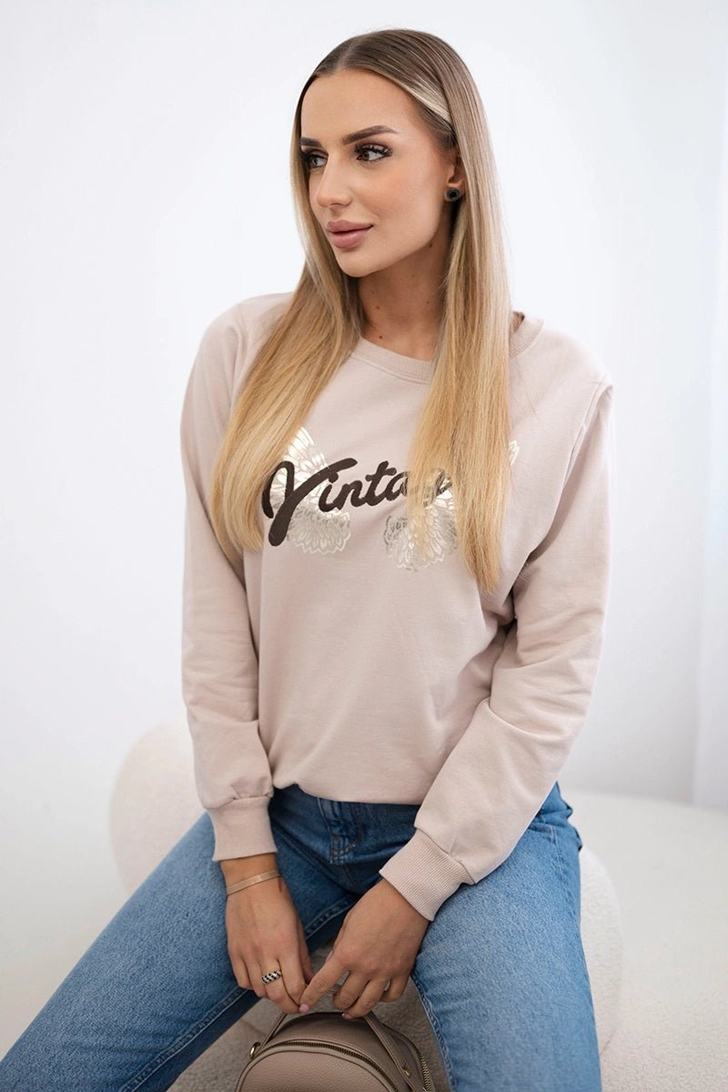 Sweatshirt with a print 69502 / – Beige цвет / color | Lexline Fashion