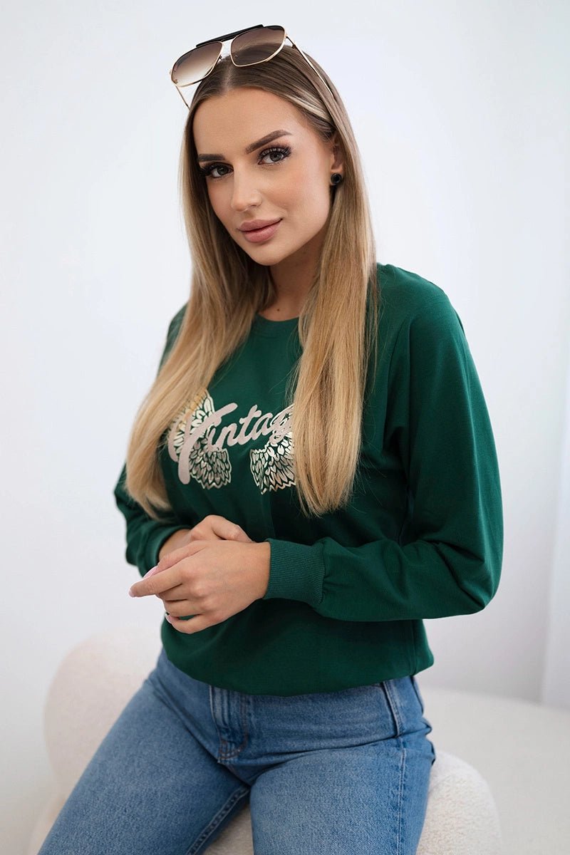 Sweatshirt with a print 69502 / – Dark || green цвет / color | Lexline Fashion