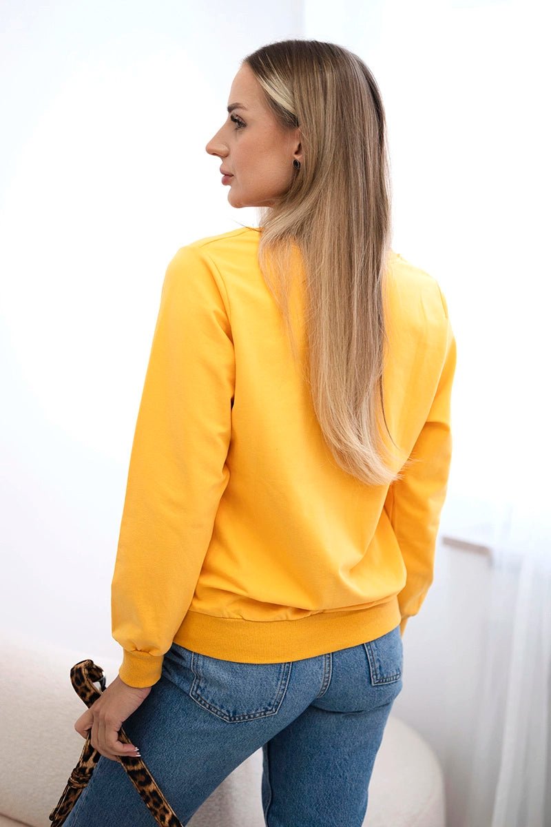 Sweatshirt with a print 69502 / – Mustard цвет / color | Lexline Fashion